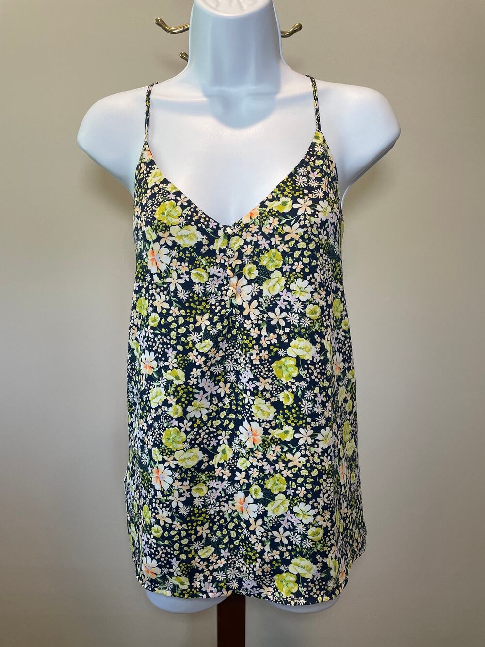 LOFT Size M Navy Blue Floral Racerback Strappy Top
